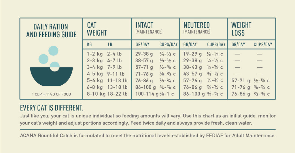 Acana Cat Bountiful Catch - Feeding Guide - Your Pet PA NZ