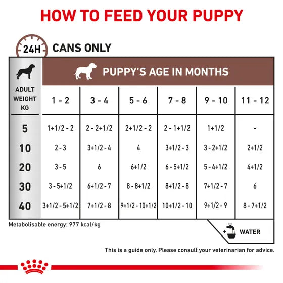 Royal Canin Gastrointestinal Puppy Wet Food 195g Feeding Guide - Front - Your Pet PA NZ