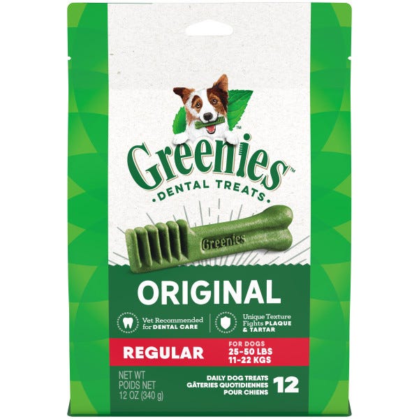Greenies Dental Treats for Dogs Regular 11 - 22kg 12 Chews - Front - Your Pet PA NZ