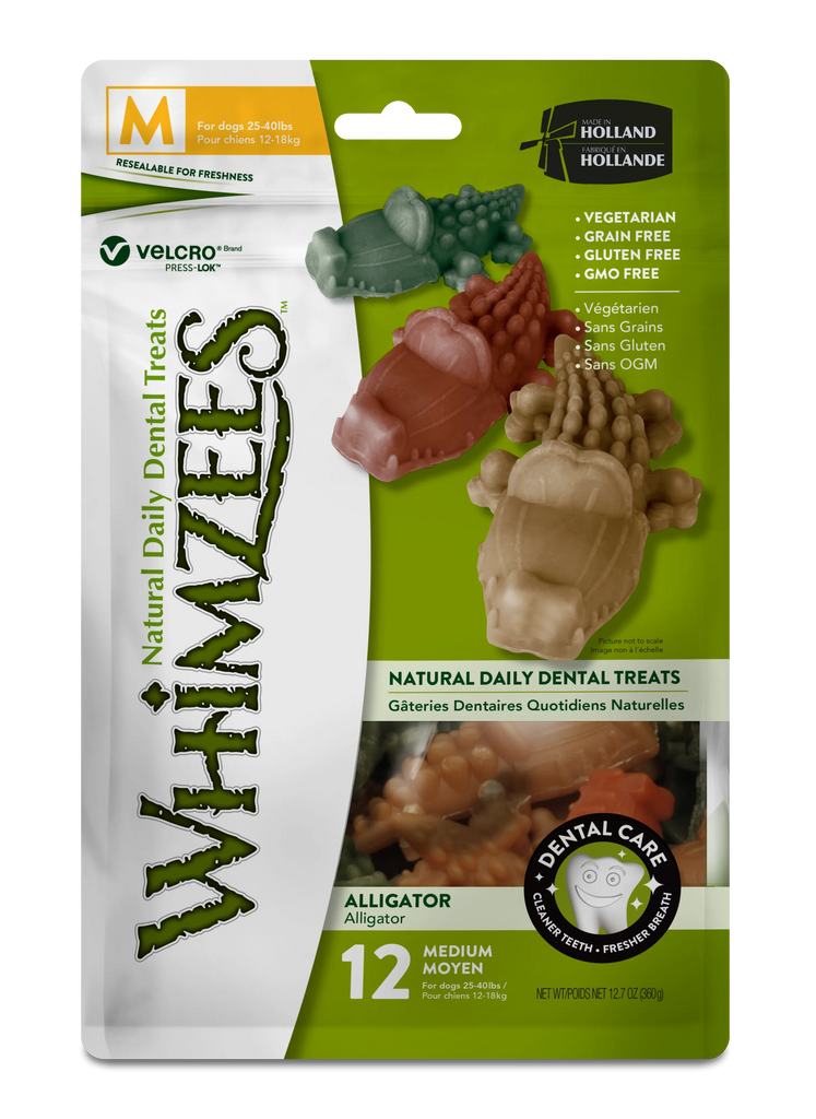 Whimzees Alligator Medium 12 Pack - Dental Chews for Dogs